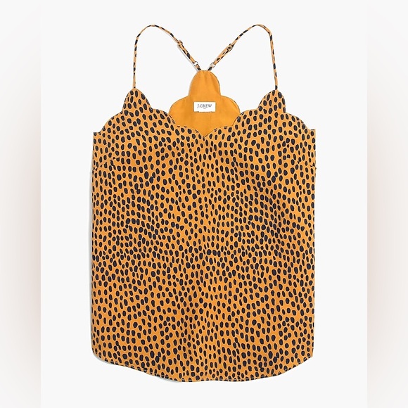 J. Crew leopard print cami tank top scalloped cami golden yellow contemporary 4 - Picture 12 of 16
